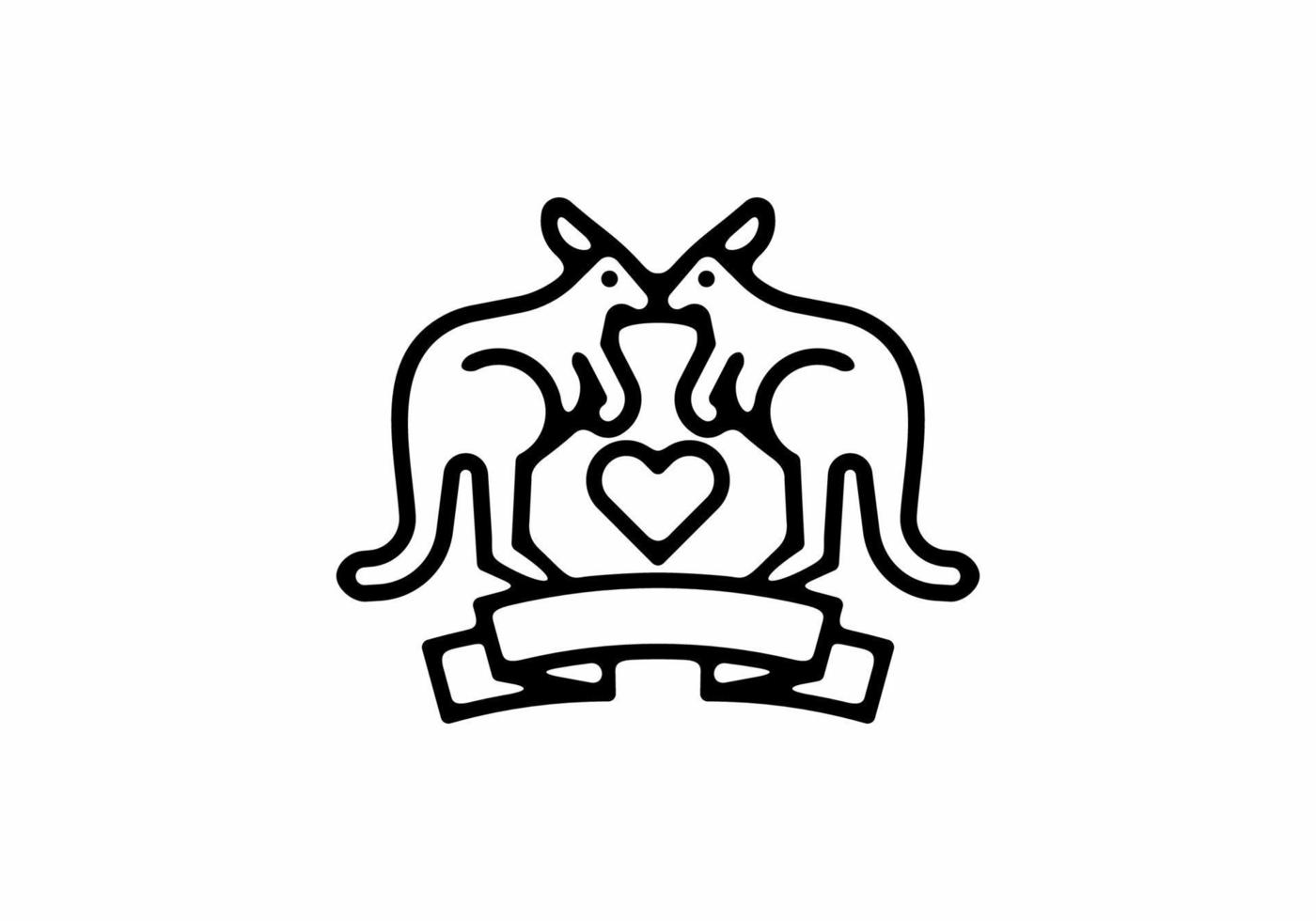 canguro gemelo con tatuaje de ilustración de arte de línea de signo de amor vector