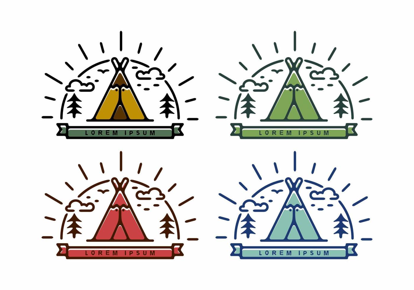 Vintage illustration line art of camping tent vector