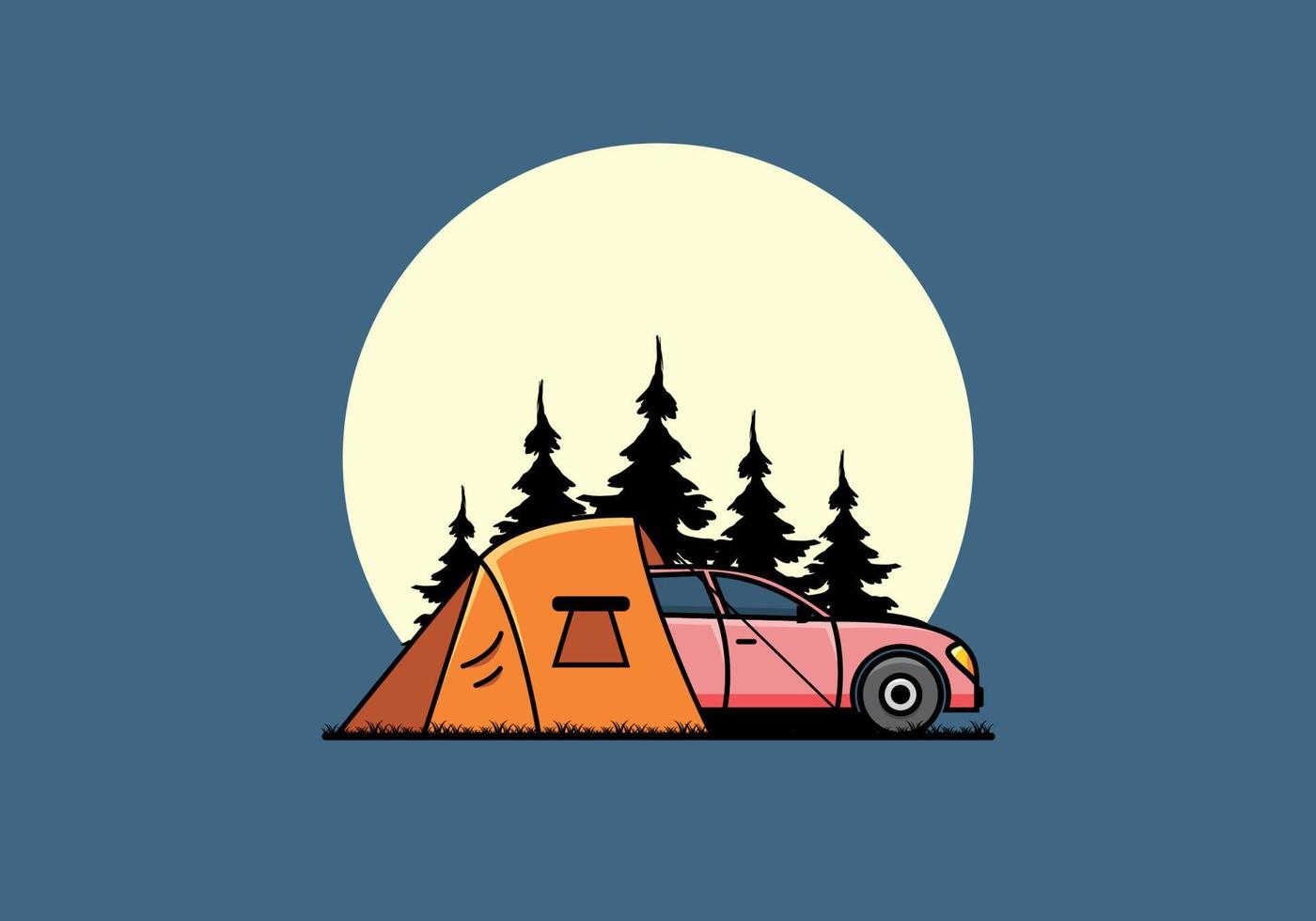 Night camping with car illustration vector