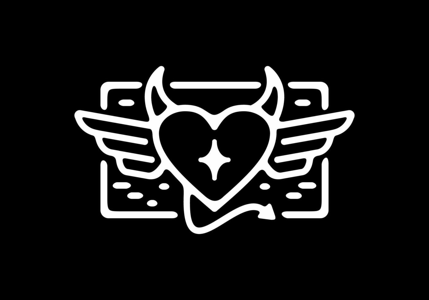 White and black line art illustration of love sign with devil horn and wings vector