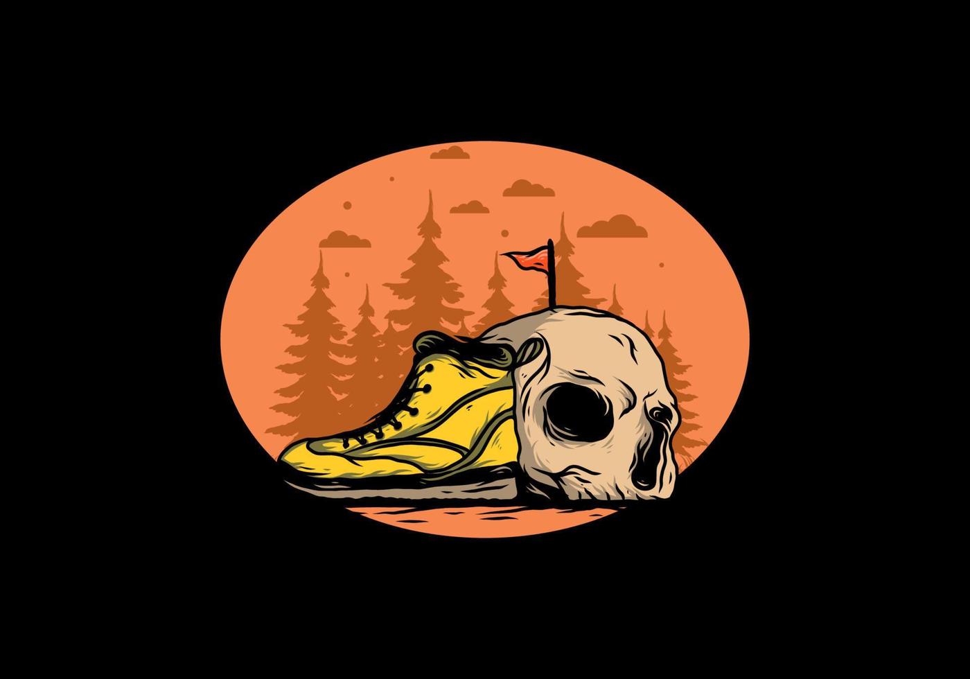 botas al aire libre e ilustración de calavera vector