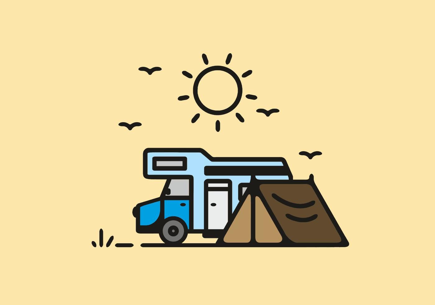 ilustración de camping de autocaravana simple vector