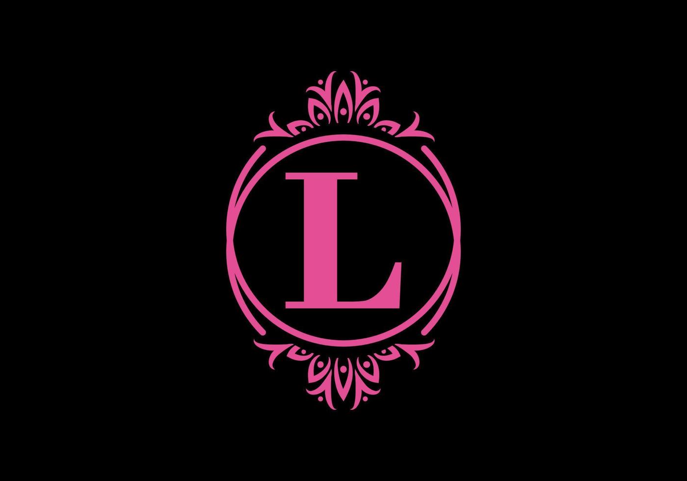 Pink black of L initial letter in classic frame vector