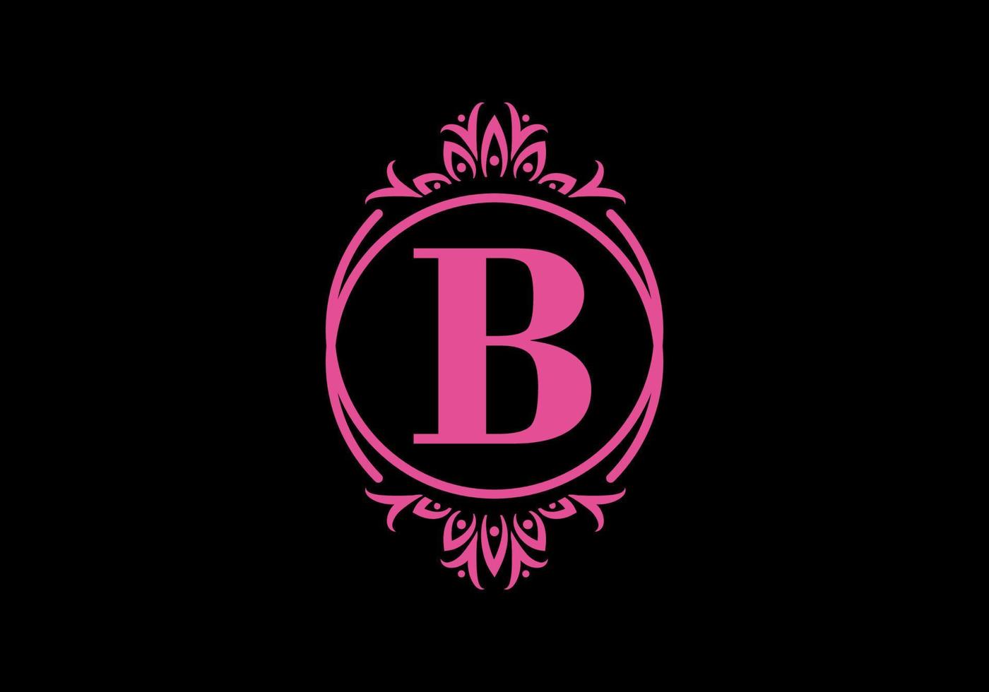 Pink black of B initial letter in classic frame vector