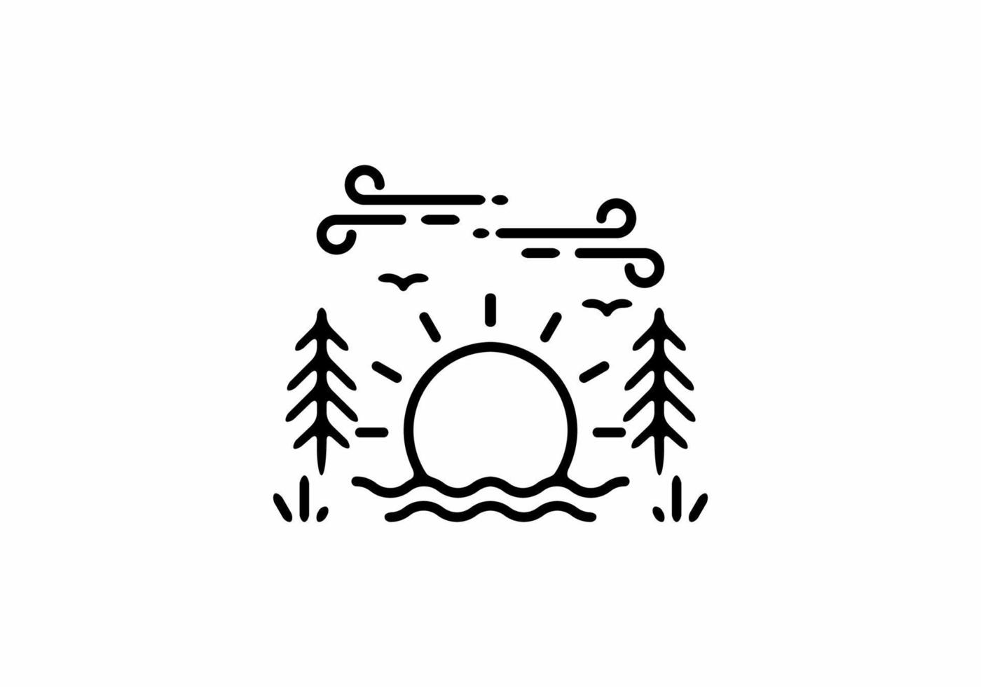 Sun and trees line art vector