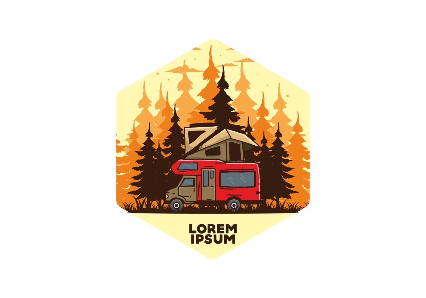 Car roof camping in the jungle illustration vector