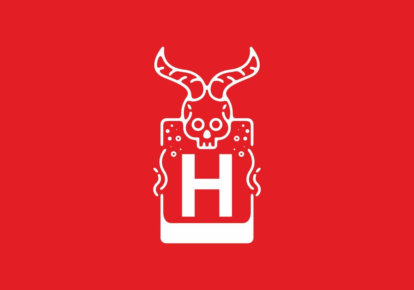 ilustración de arte de línea roja blanca de cráneo con letra inicial h en el medio vector