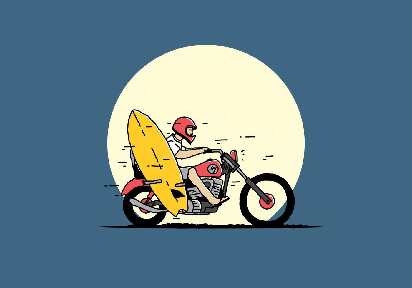 andar en motocicleta con ilustración de tabla de surf vector