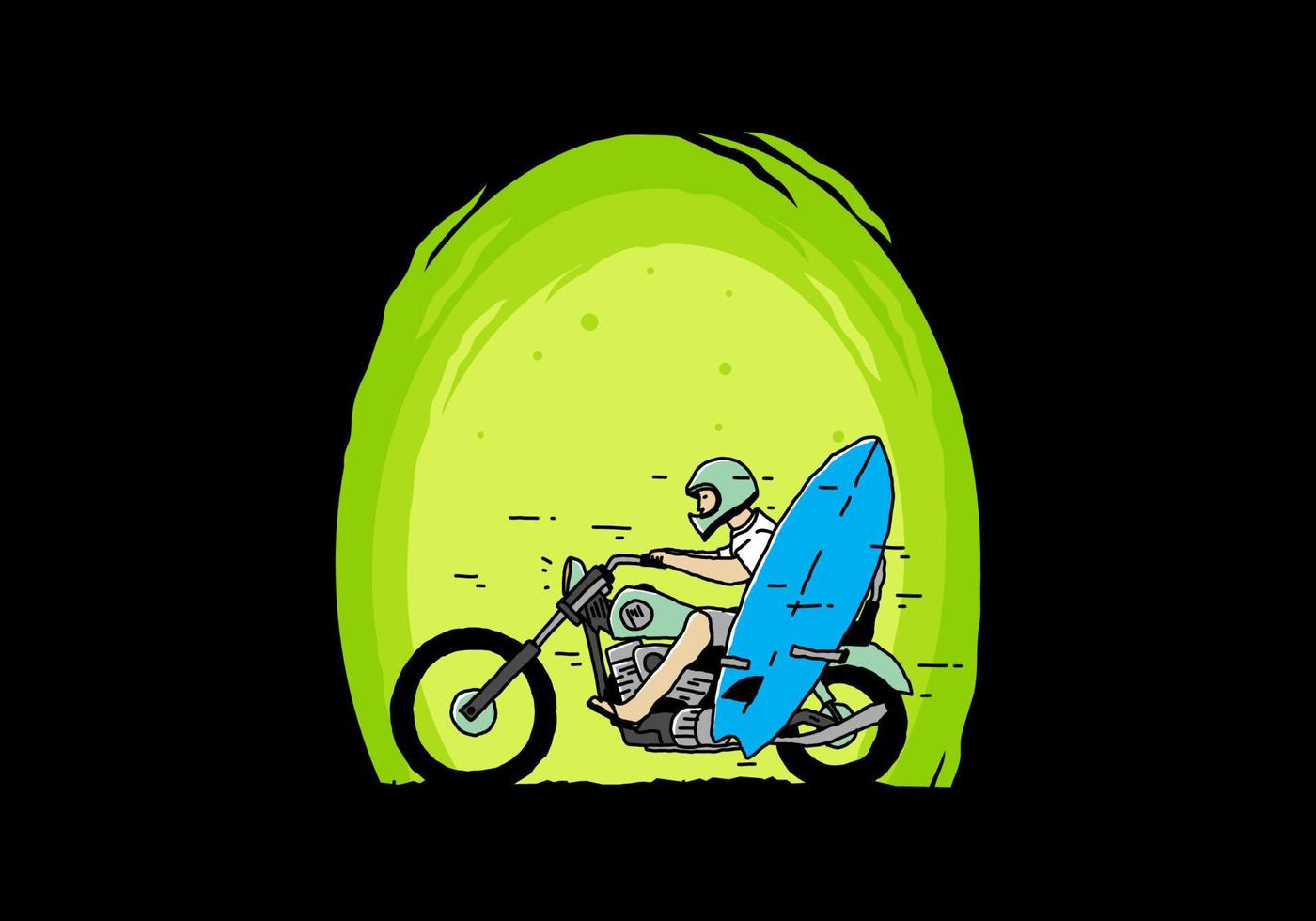andar en motocicleta con ilustración de tabla de surf vector
