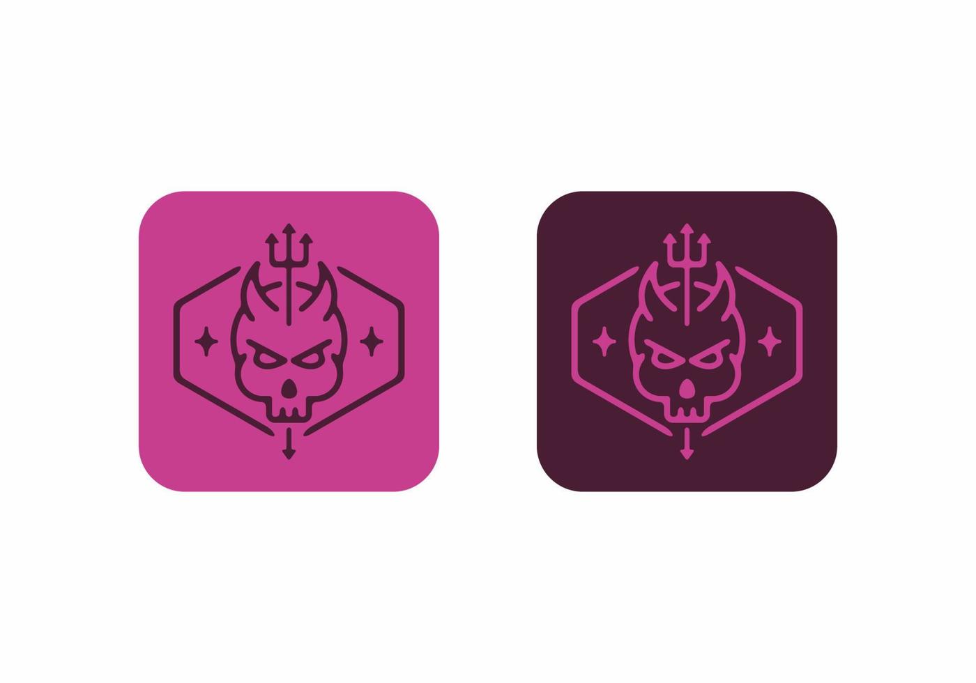 Purple line art illustration icon of devil head with spear vector