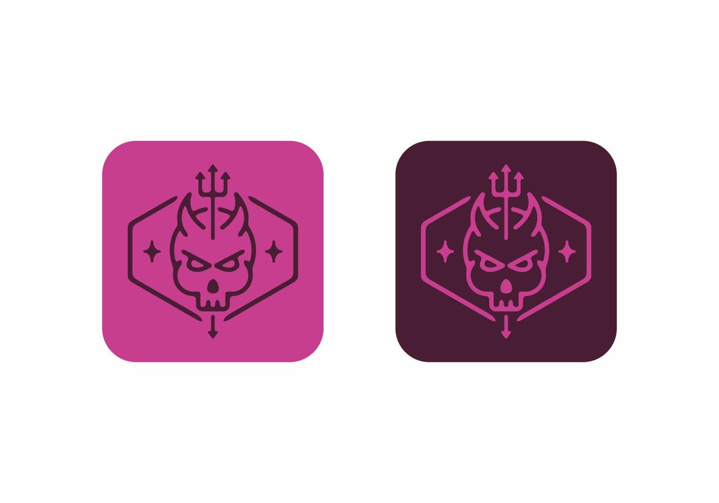 Purple line art illustration icon of devil head with spear vector