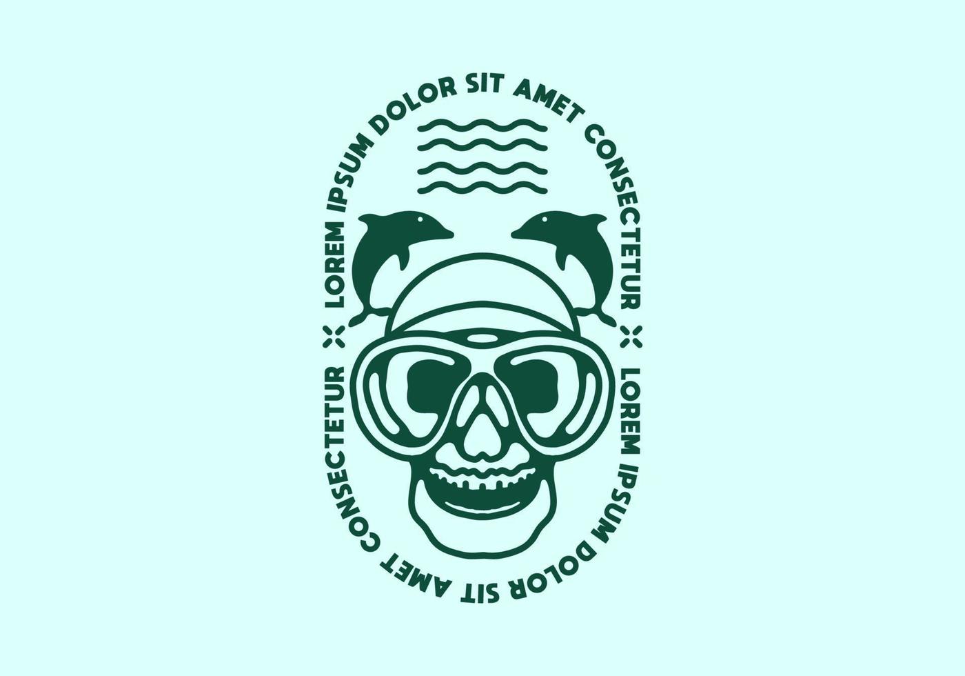 Skull underwater line art with lorem ipsum text vector