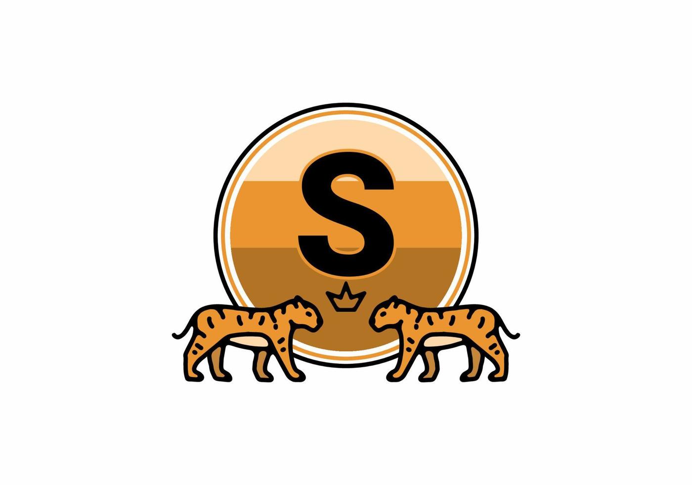 Two tiger line art with S initial letter vector