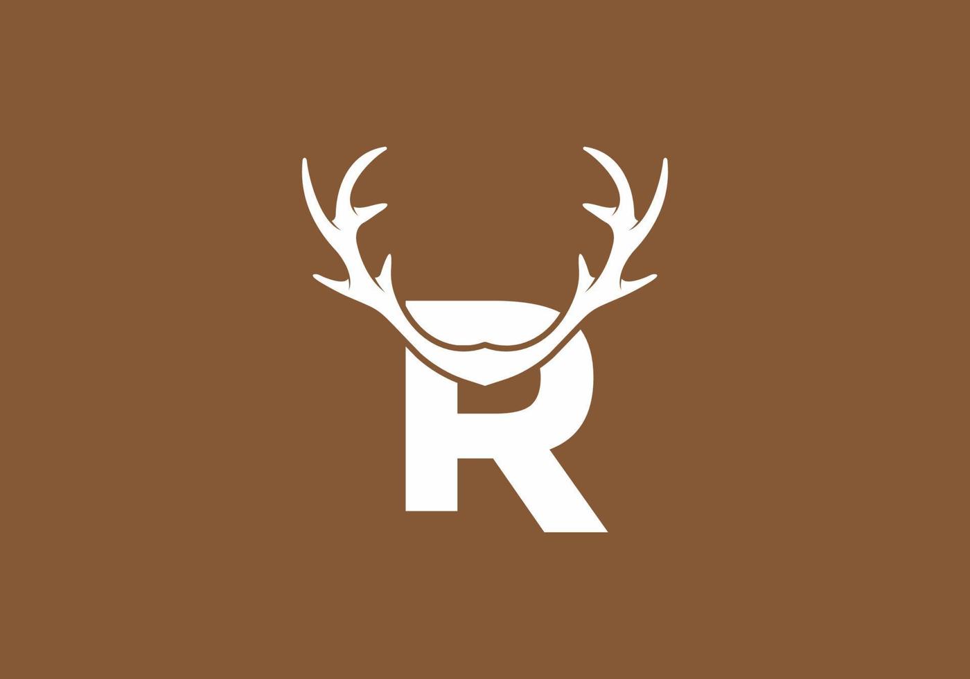White brown color of R initial letter with deer horn vector