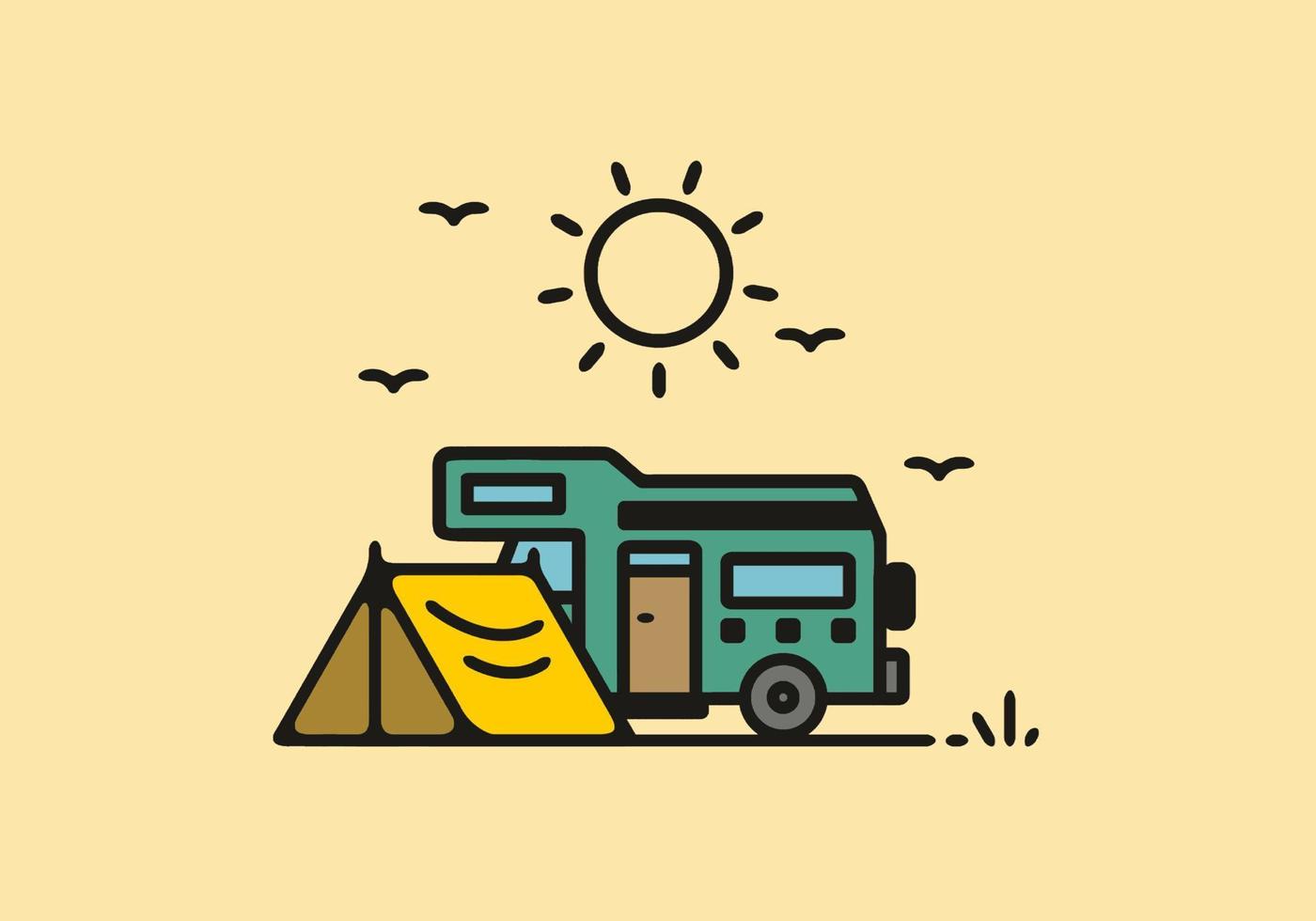 ilustración de camping de autocaravana simple vector