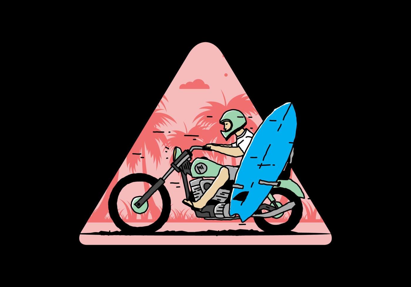 andar en motocicleta con ilustración de tabla de surf vector