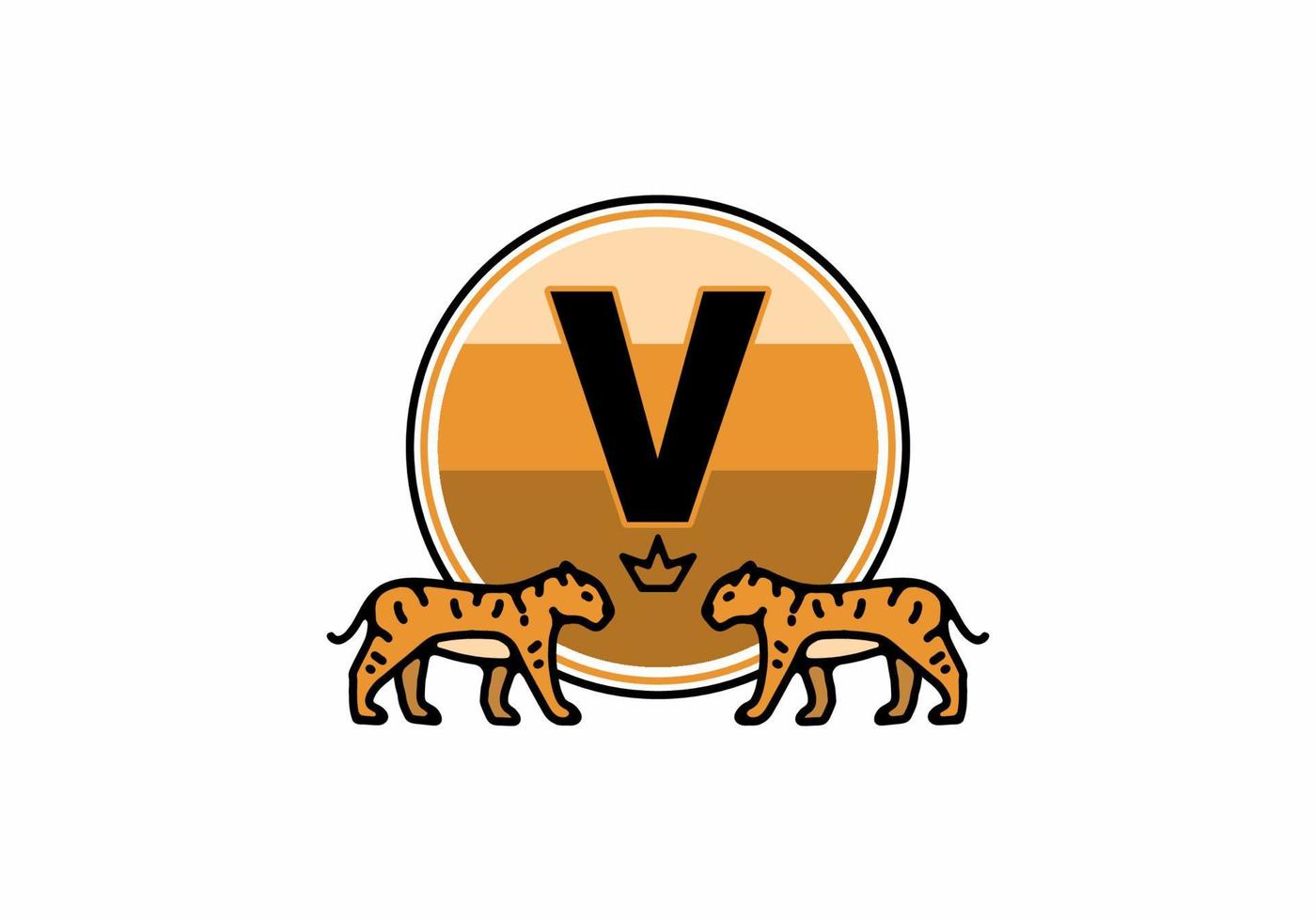 Two tiger line art with V initial letter vector