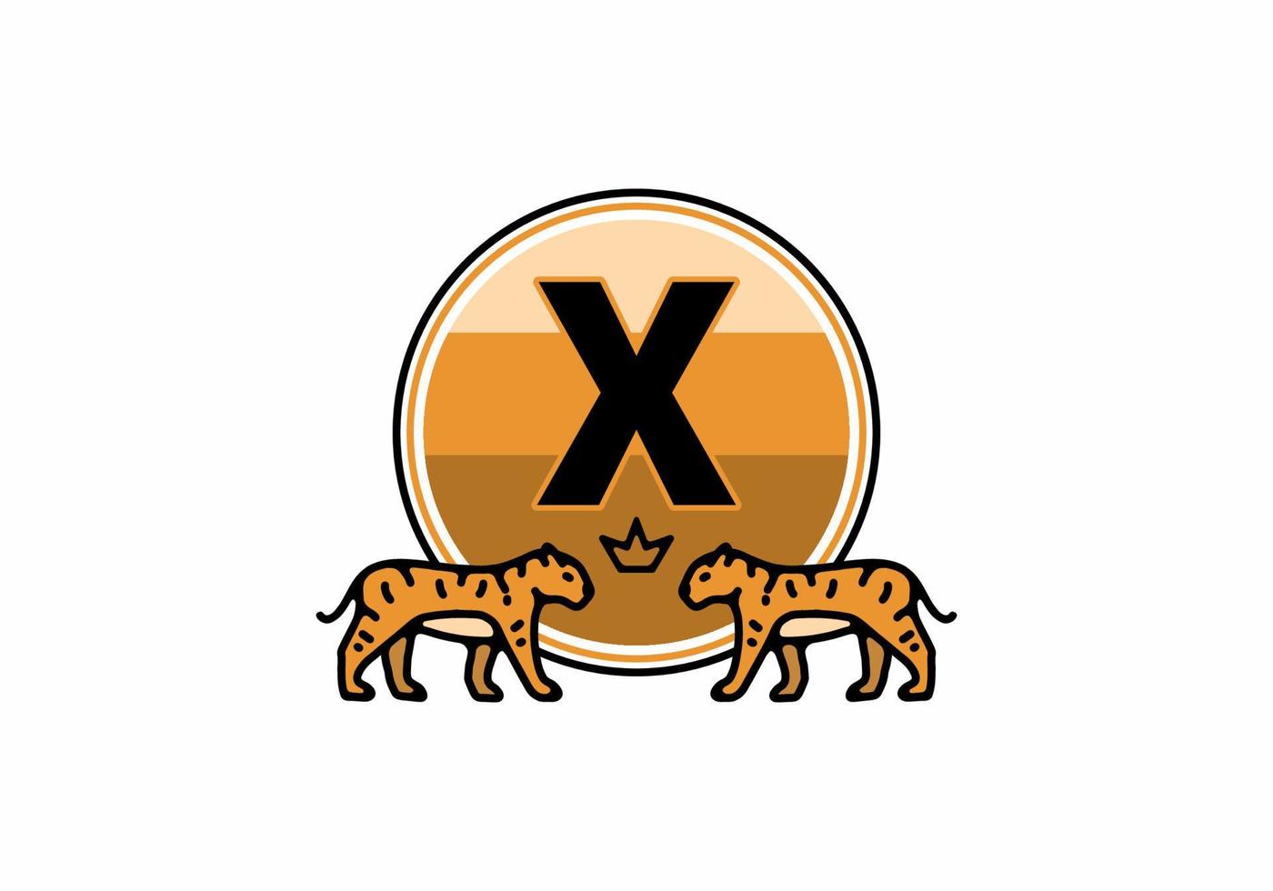 Two tiger line art with X initial letter vector