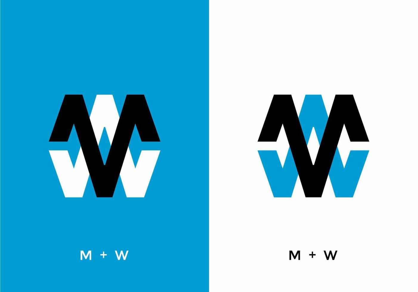 White blue and black color of MW initial letter vector