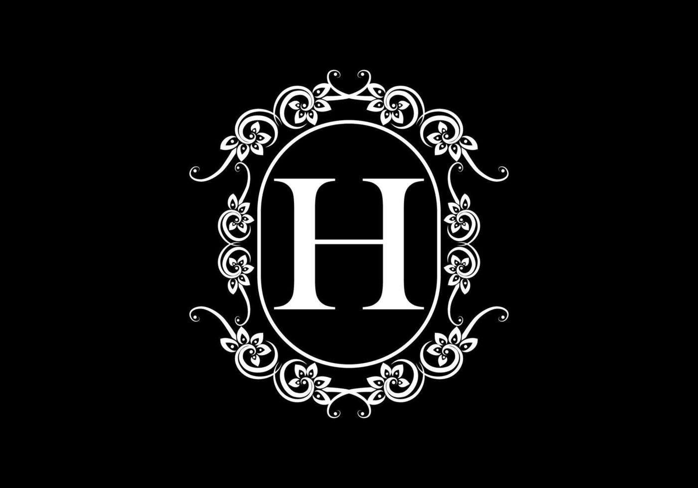 Black initial H letter in classic frame vector