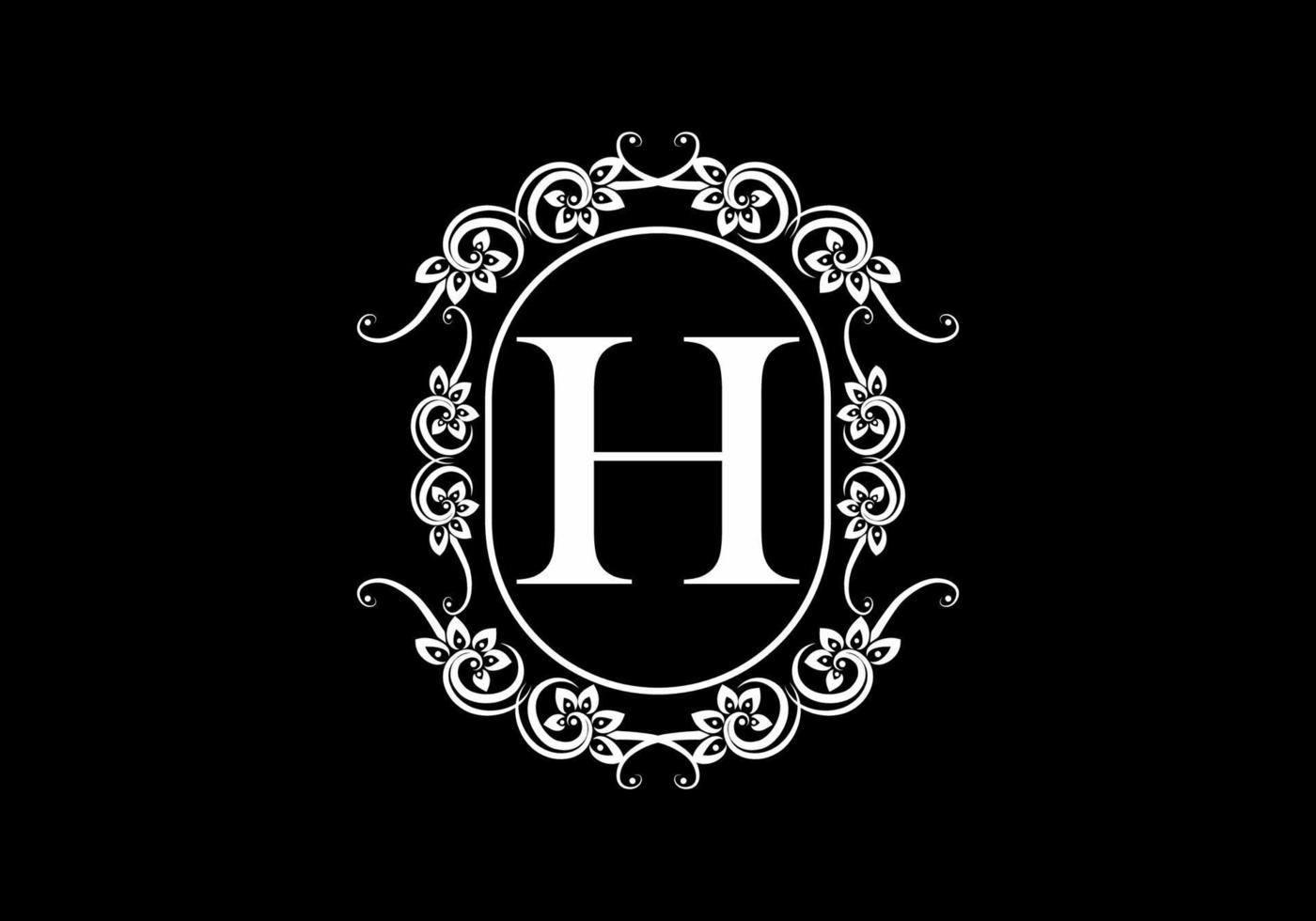 Black initial H letter in classic frame vector