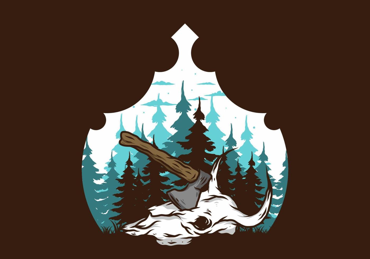 an ax stuck in a buffalo skull illustration vector