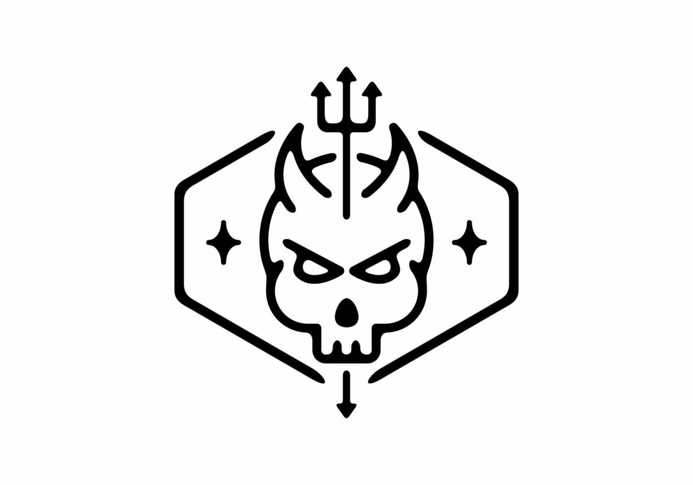 Skeleton head of devil with spear line art illustration vector