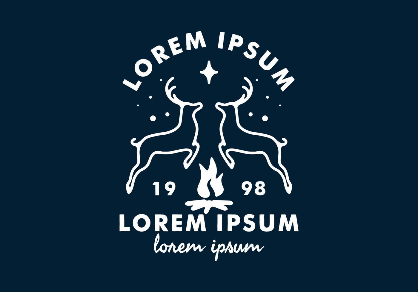 Twin deer and bonfire line art with lorem ipsum text vector