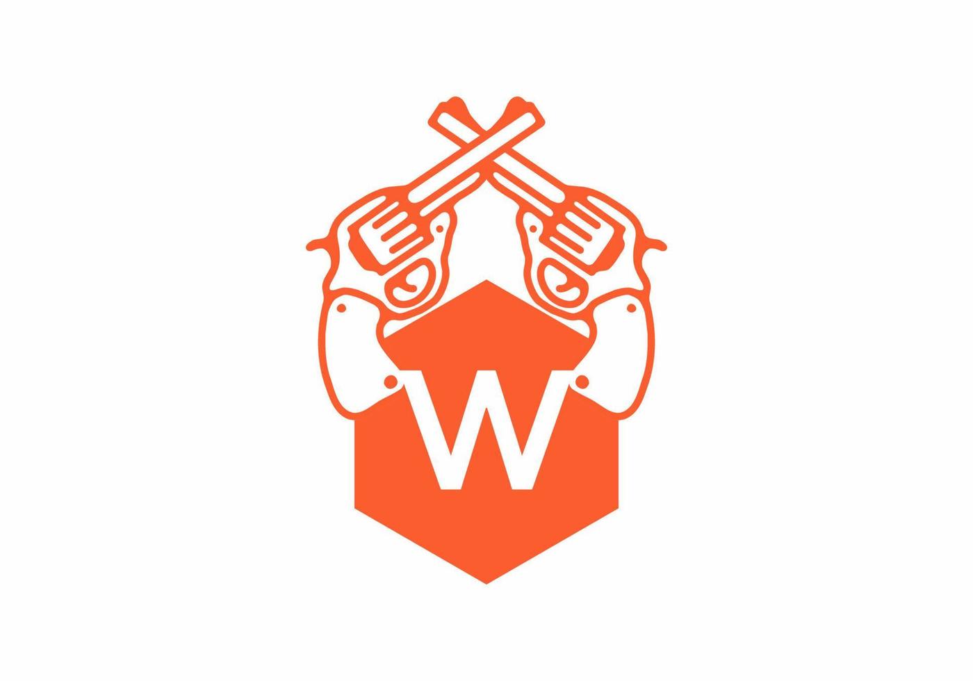 Two guns line art illustration with W initial letter vector