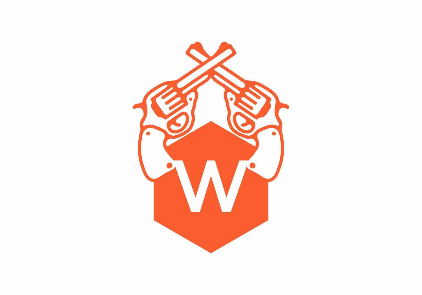 Two guns line art illustration with W initial letter vector