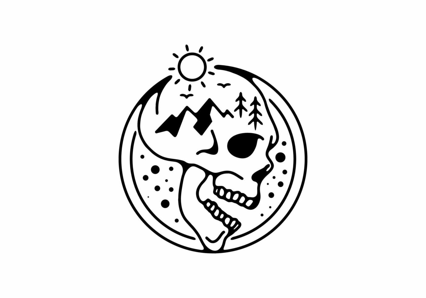 Skull of nature black line art illustration vector