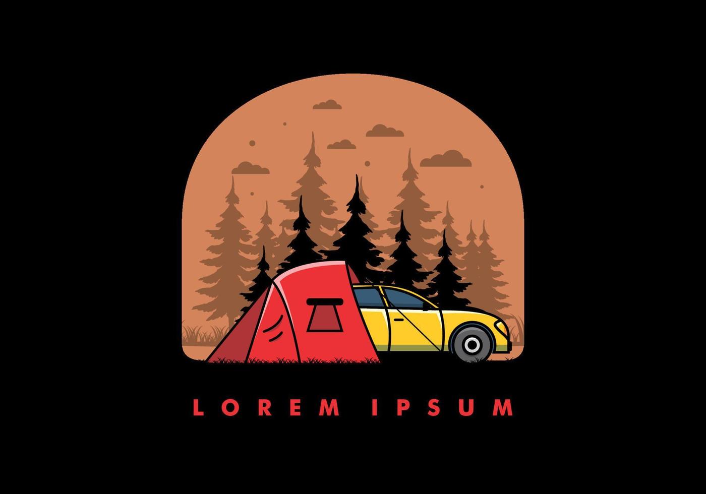 Night camping with car illustration vector