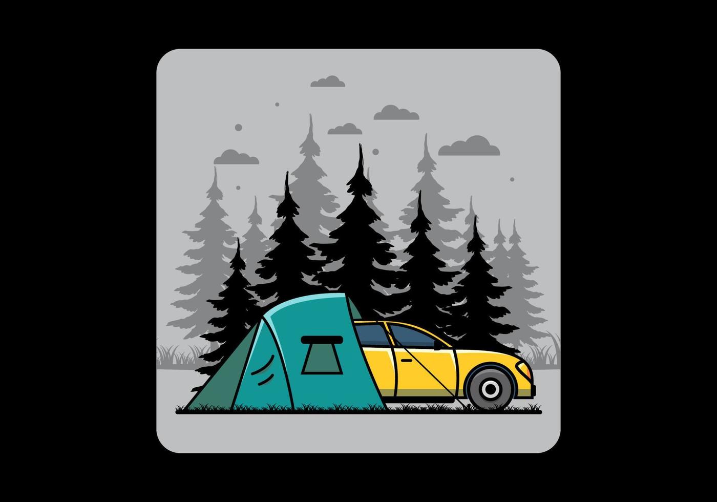 Night camping with car illustration vector