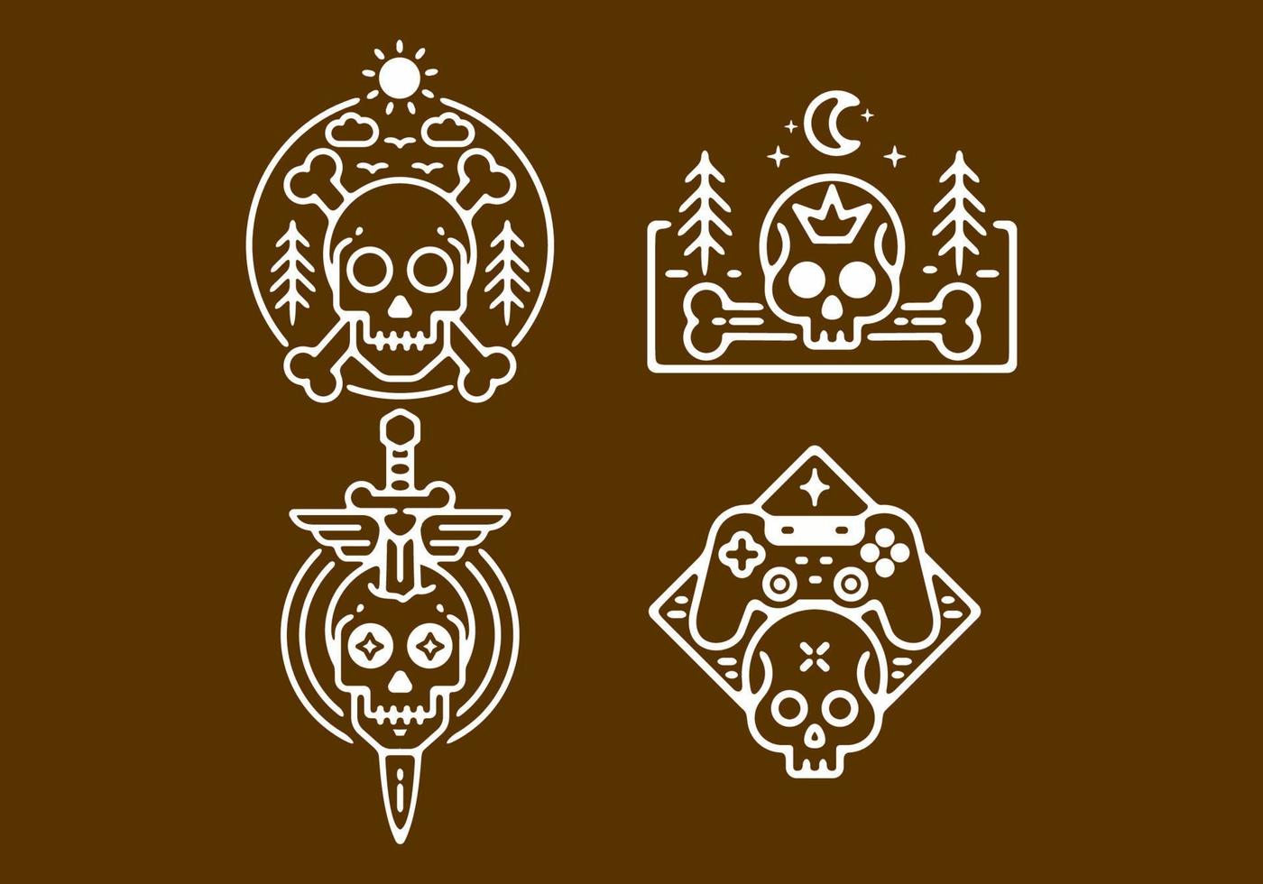 White and brown color of skull head skeleton collection vector