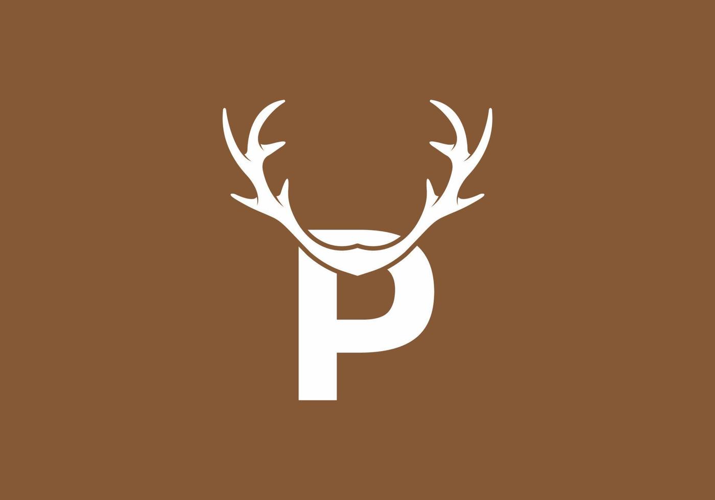 White brown color of P initial letter with deer horn vector
