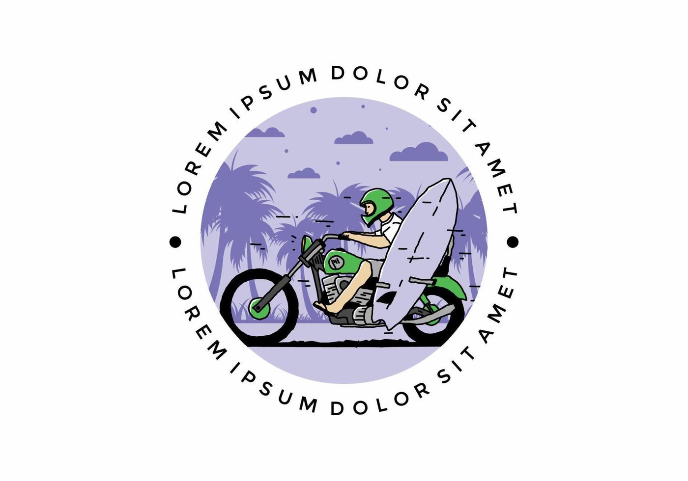 Ride motorcycle with surfing board illustration vector