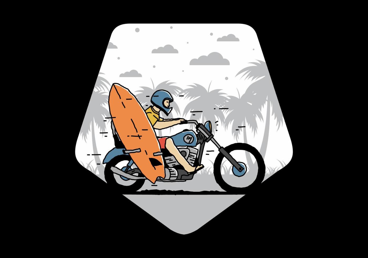 Ride motorcycle with surfing board illustration vector