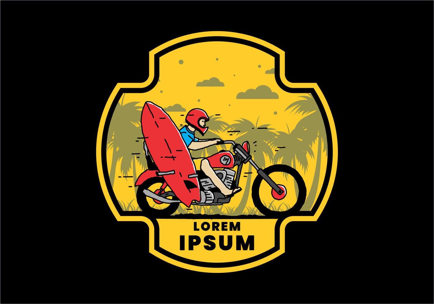Ride motorcycle with surfing board illustration vector