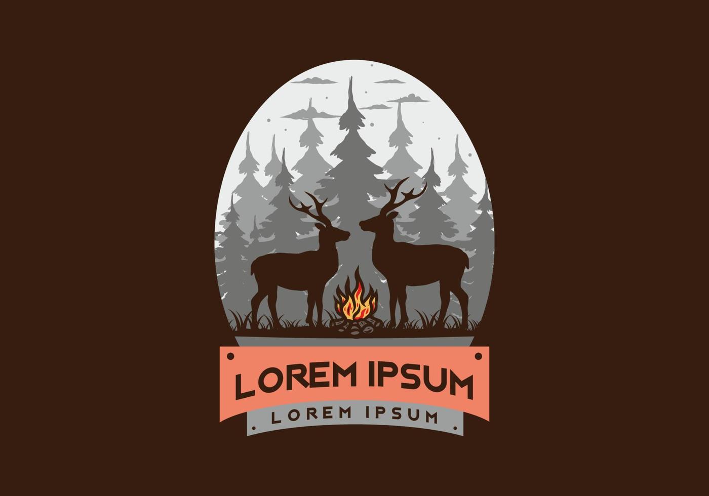 Couple deer and bonfire illustration vector
