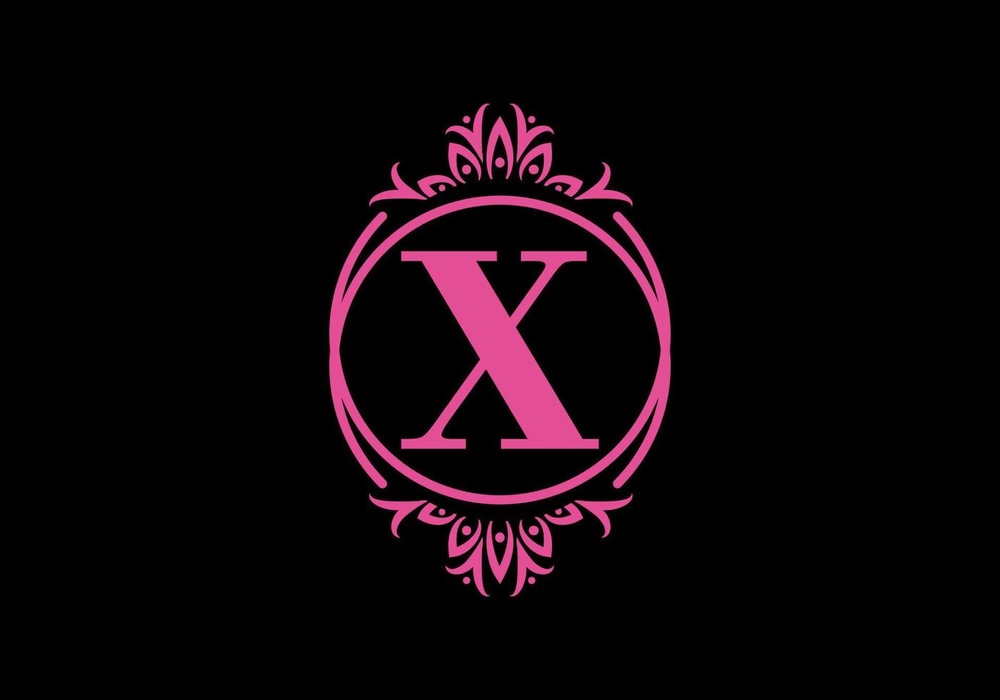 Pink black of X initial letter in classic frame vector