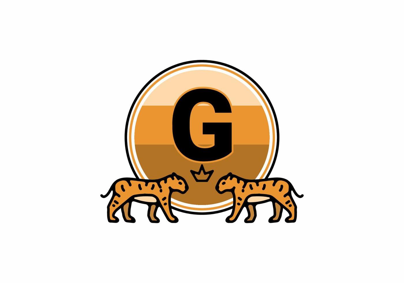 Two tiger line art with G initial letter vector