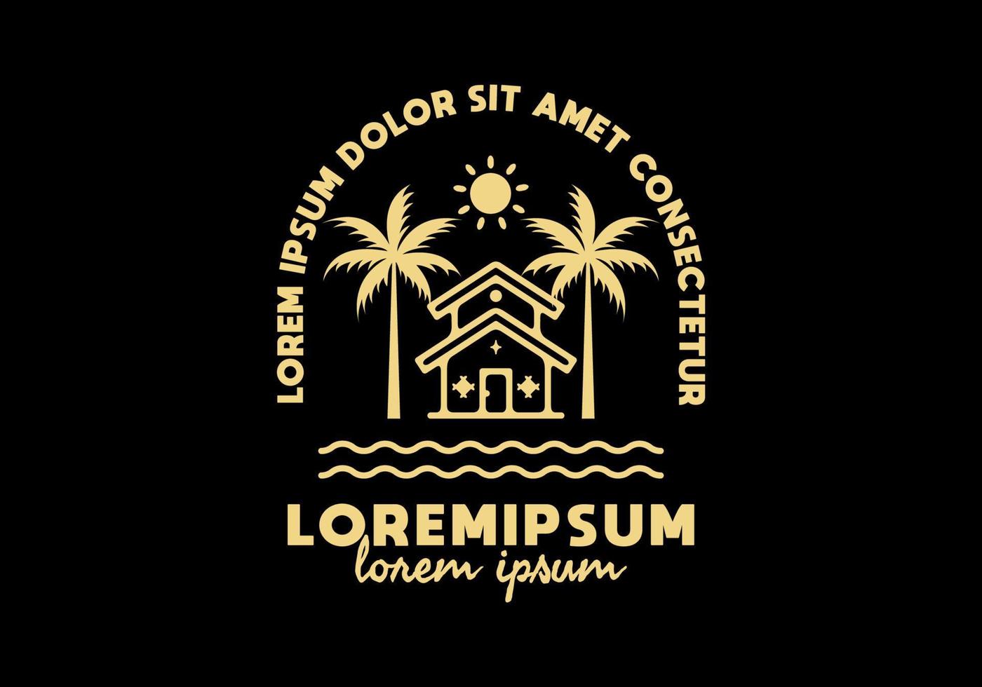 arte lineal de villa en la playa con texto de lorem ipsum vector