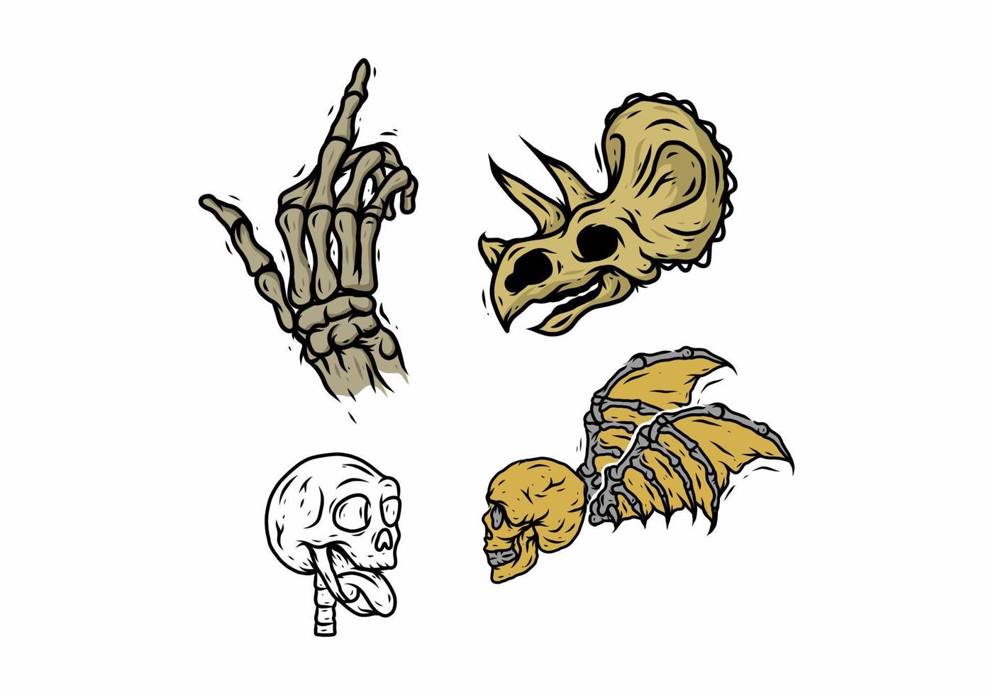 Skeleton illustration set of human and animal vector