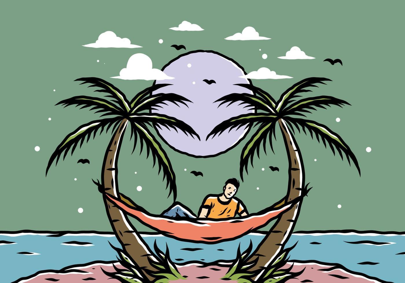 Relax on hammock on the beach illustration vector