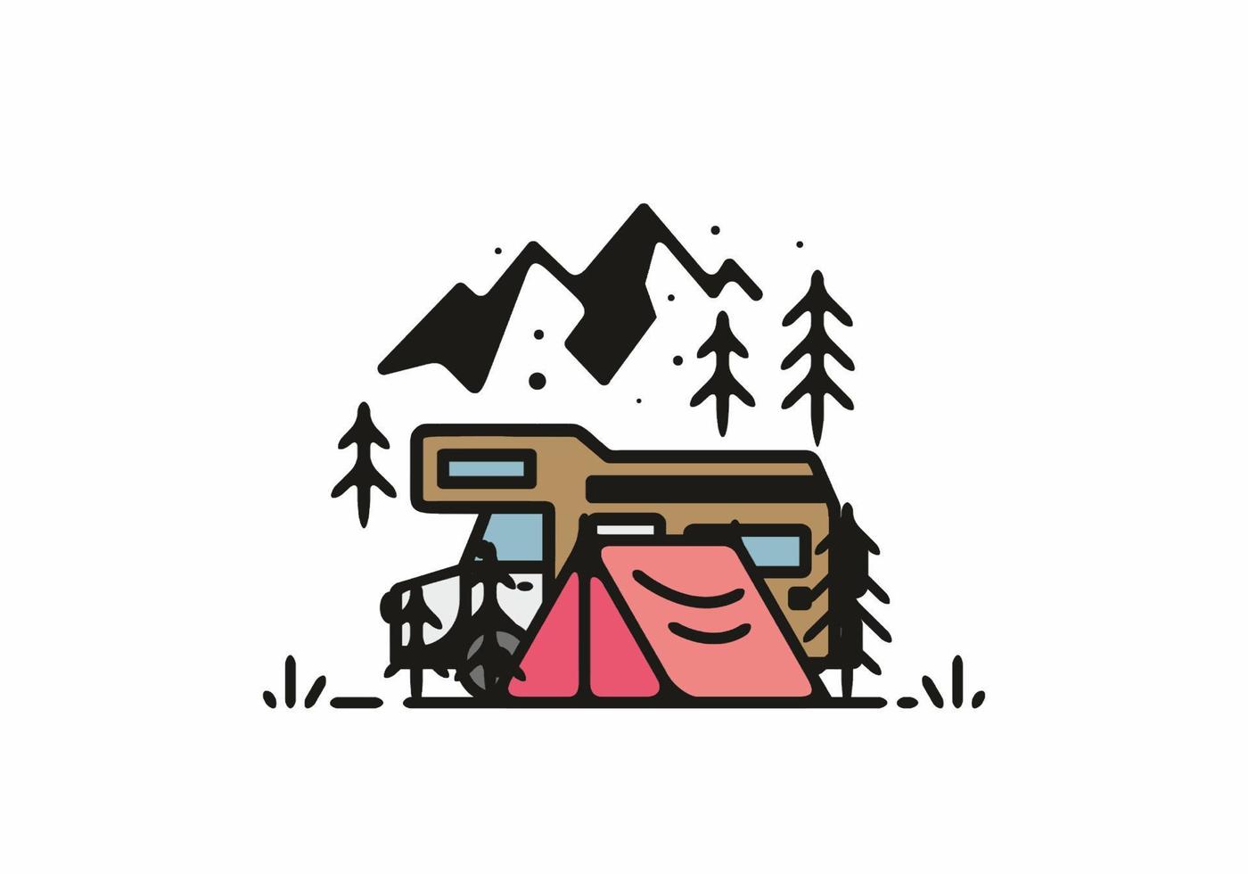 Simple camper van camping illustration vector