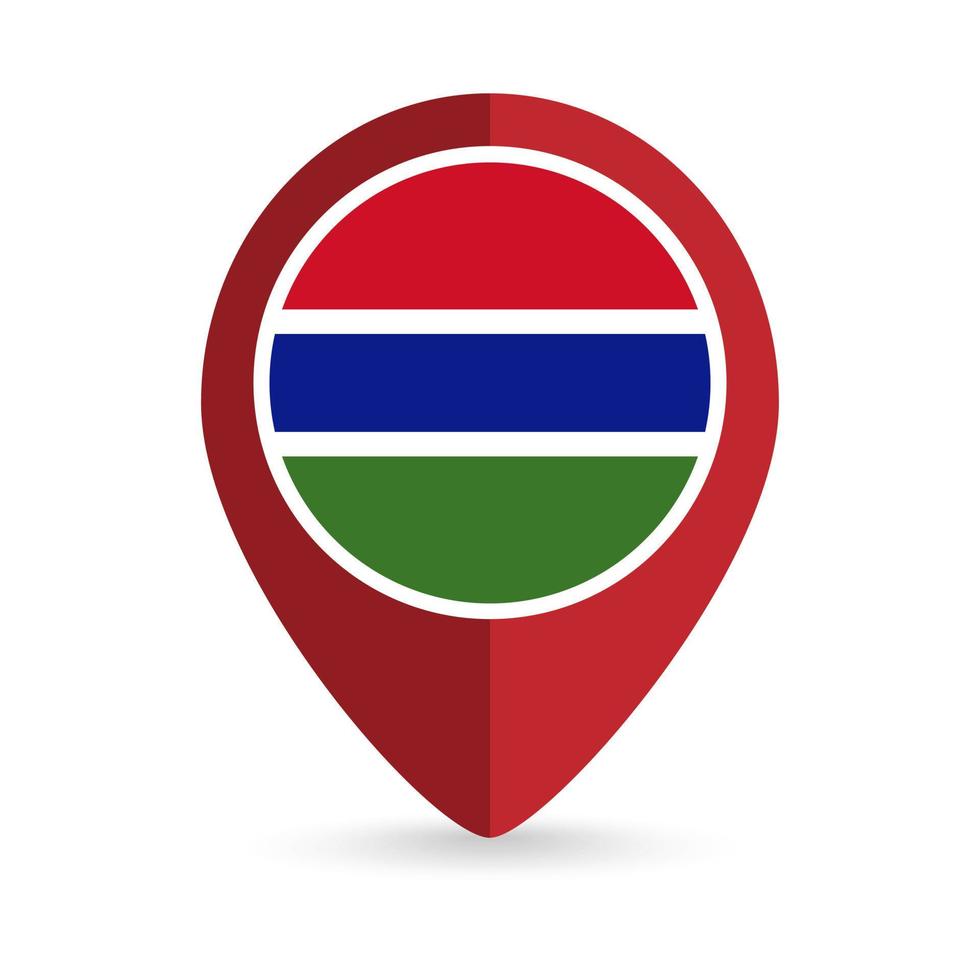 Map pointer with contry Gambia. Gambia flag. Vector illustration.
