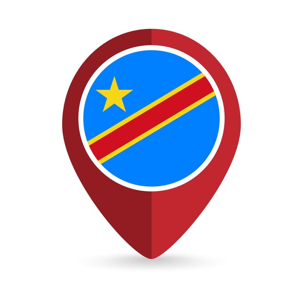 puntero del mapa con país república democrática del congo. bandera de la república democrática del congo. ilustración vectorial vector