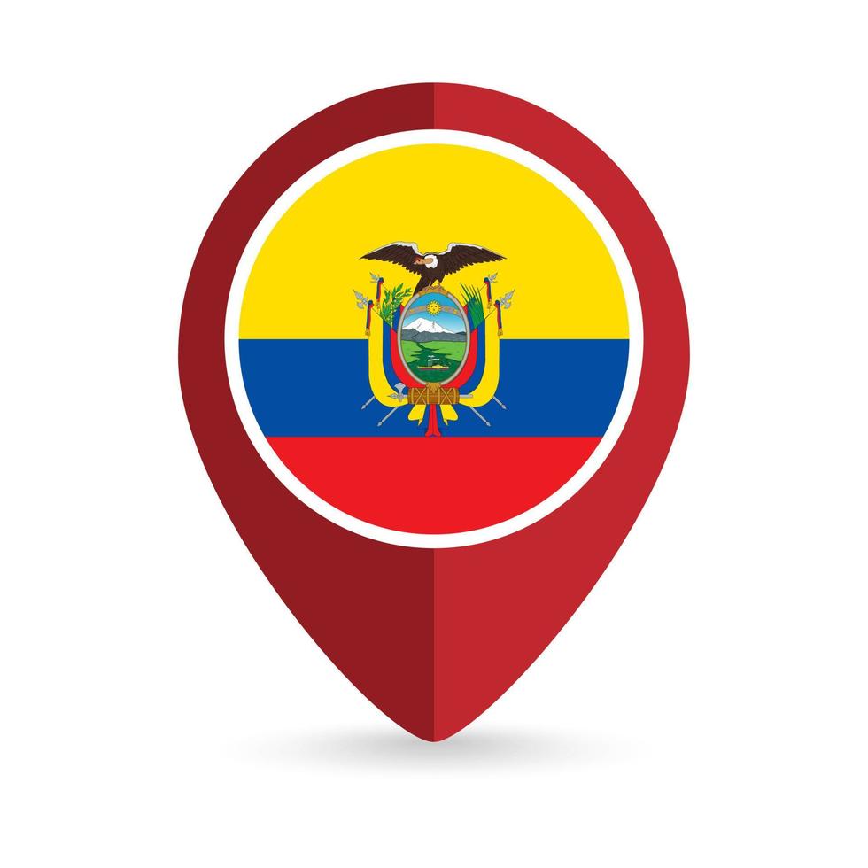 Map pointer with contry Ecuador. Ecuador flag. Vector illustration.