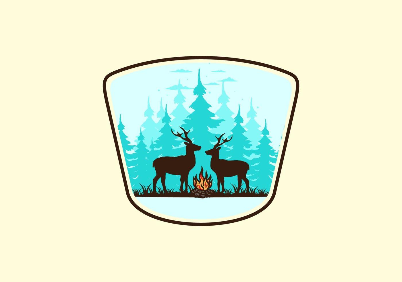 Couple deer and bonfire illustration vector