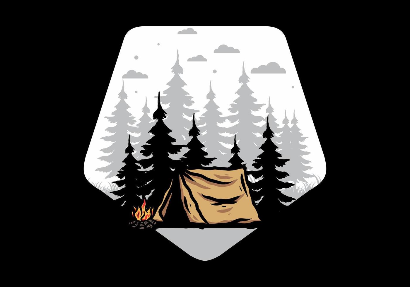Midnight camping with bonfire illustration vector
